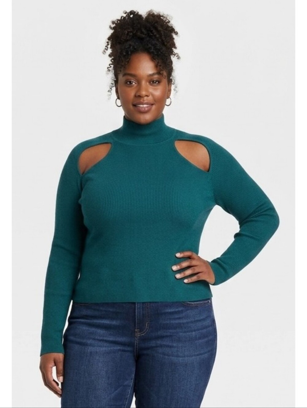 Wild Fable Fitted Cutout Mockneck Pullover Sweater Dark Teal Size XL